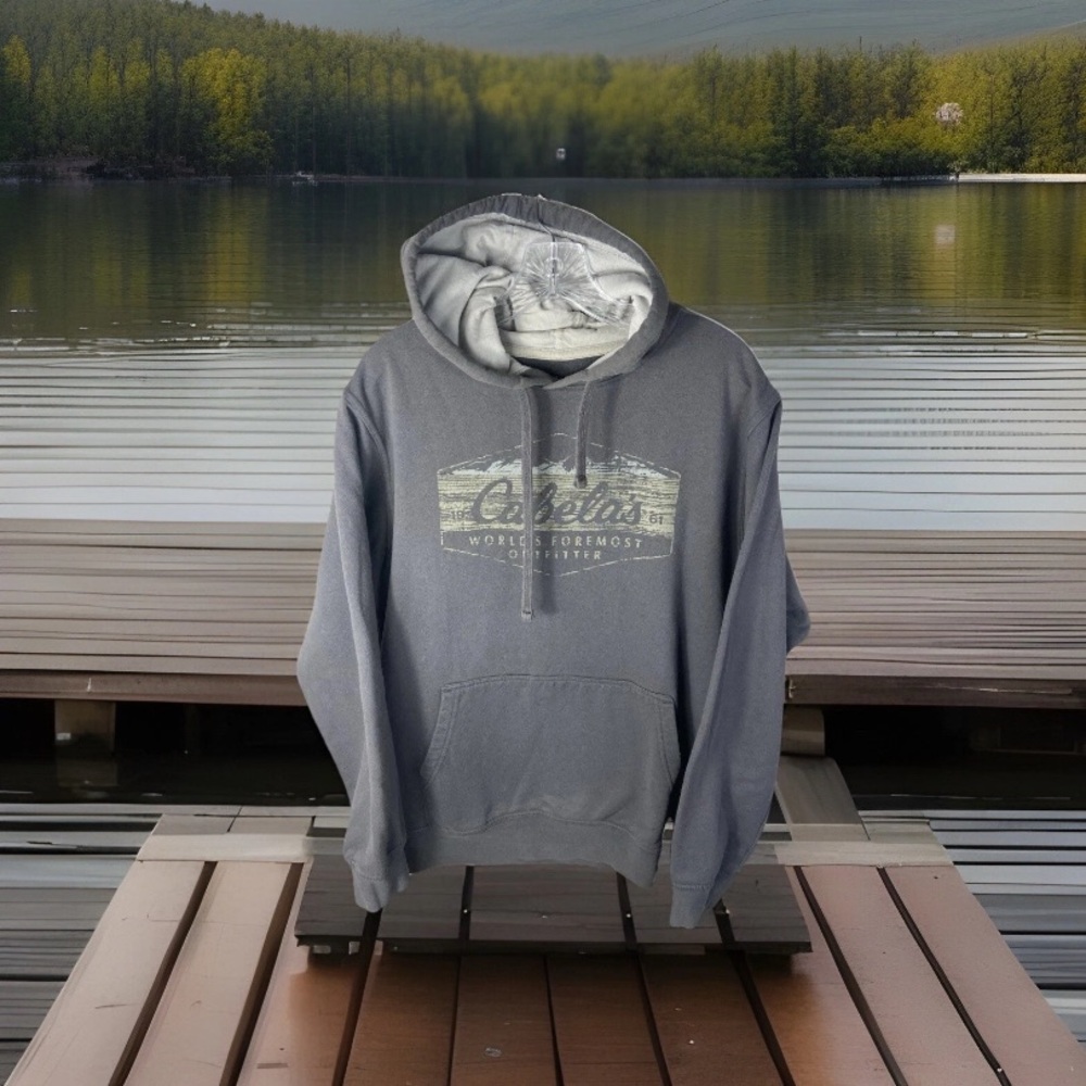 Cabela's‎ Gray Men's Hoodie with logo size M fishing vacation summer nights